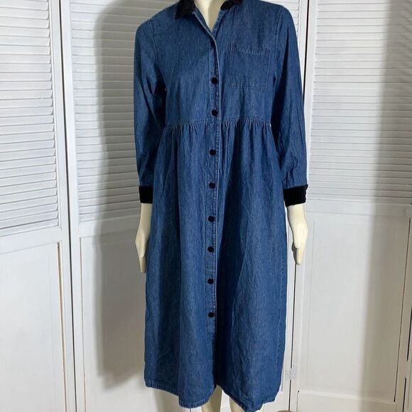 Vintage Coldwater Creek Denim Velvet Button Down Dress Medium - Picture 15 of 16